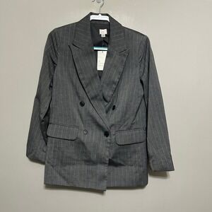 A New Day Women's Blazer XS Gray Pinstripe Double Breasted Jacket Peak Lapel NEW
